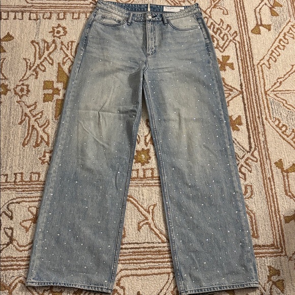 🩵RAG & BONE Logan Mid-Rise Wide Leg Studded Denim - Picture 10 of 16